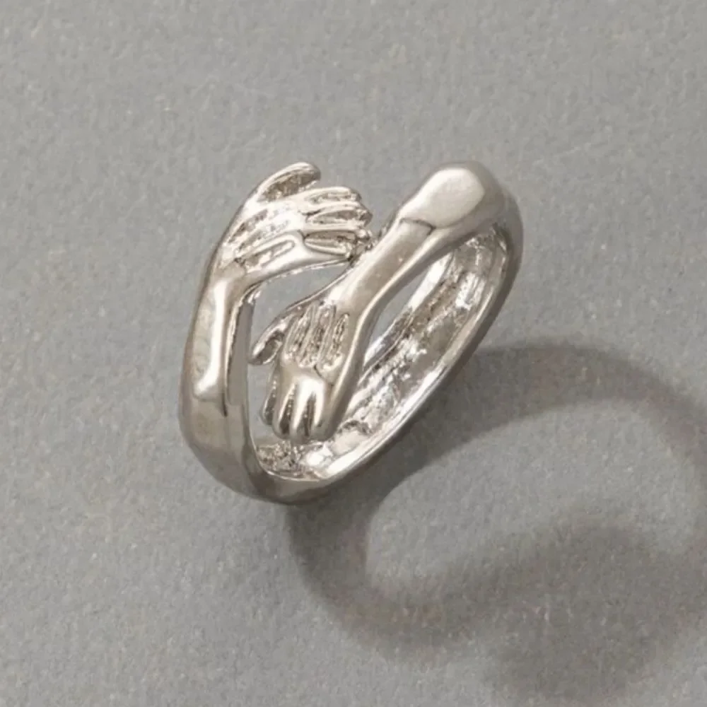 Silver Hug Hands Ring Cute Punk Boho Gift Luxury Art Minimalist Sexy Hippie Y2k